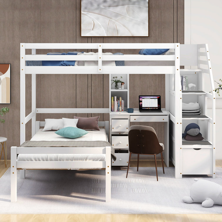 L shaped bunk hot sale beds with desk